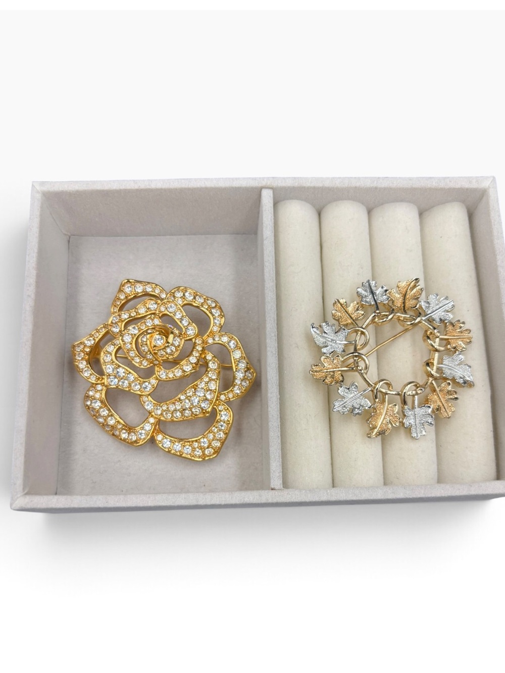Vintage Brooch Lot Elizabeth Taylor for Avon Rose & Sarah Coventry Leaf Wreath